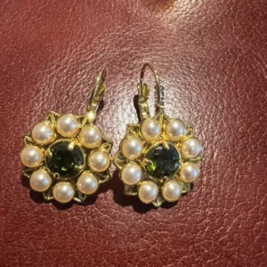 Museum Flower Earrings 18K Gold Peridot Pearl Dangle Drop Vintage Antique Art