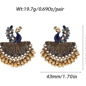 Peacock Earrings: Gold Art Nouveau Retro VTG CZ Deco Dangle Earrings