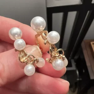 Pearl Hoop Earrings - Gold Dangle Stud Geo Irregular C-shape - Gift Boutique
