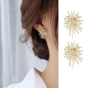 Starburst Sunburst Earrings - Gold Bohemian Rhinestone Boho Studs Gift