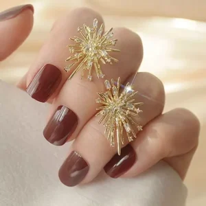 Starburst Sunburst Earrings - Gold Bohemian Rhinestone Boho Studs Gift