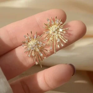 Starburst Sunburst Earrings - Gold Bohemian Rhinestone Boho Studs Gift