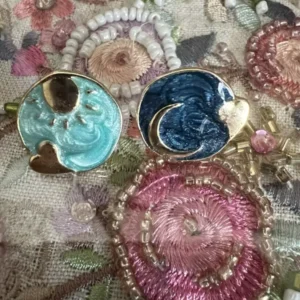 Sun Moon Heart Earrings: Enamel 18K Gold Plated Oil Post Stud Star Asymmetrical Design