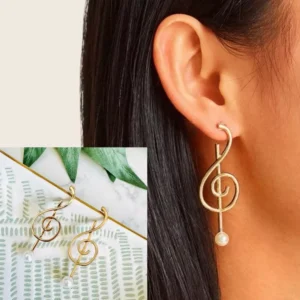 Treble Clef Earrings Gold Faux Pearl Music Gift - Boho Chic Jewelry